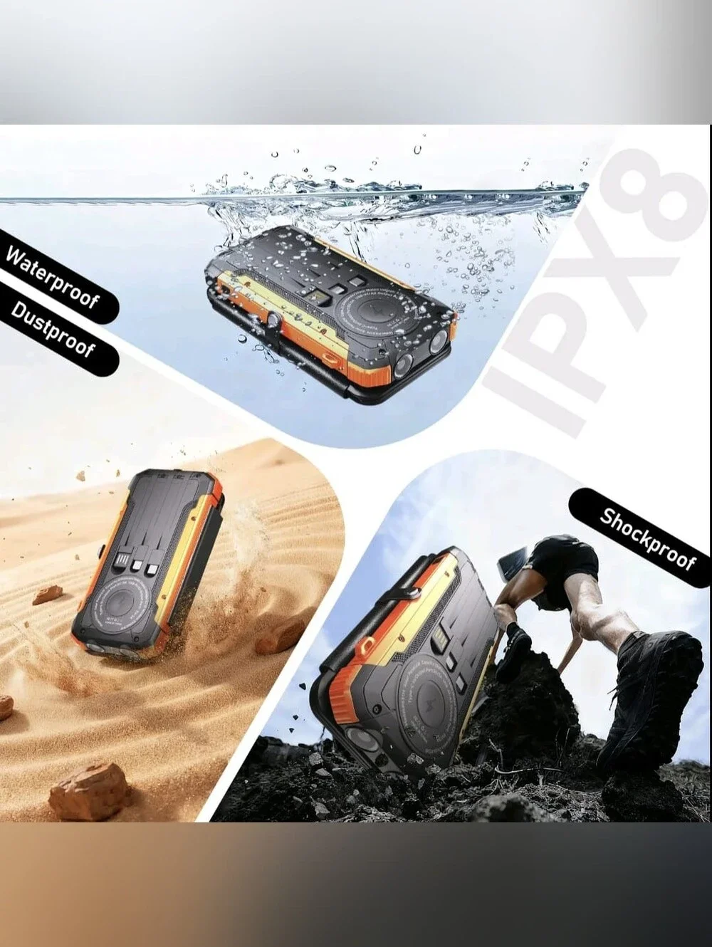 20000 mAh Solar Power Bank with 4 Multi-Type USB Outputs and 1 Wireless Output